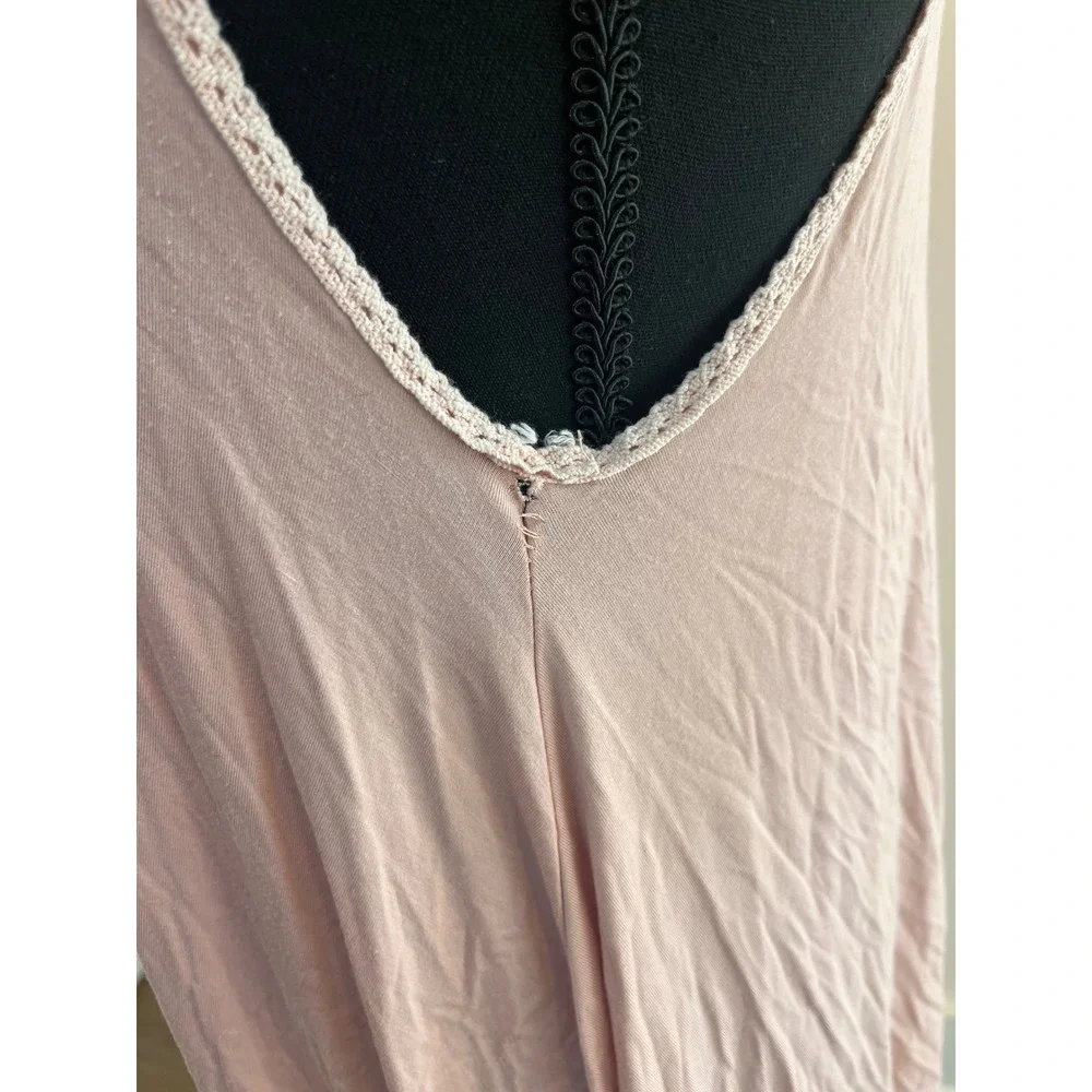 POL Pink Crochet Lace Trim Open Front Sleeveless Cardigan Vest Womens M Boho